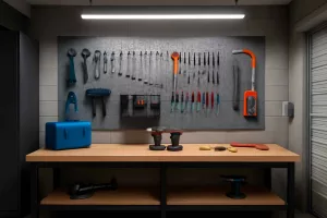 Heavy-duty workbench in a modern garage workshop