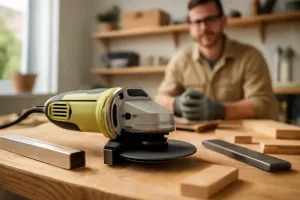 Low vibration angle grinder on a workbench