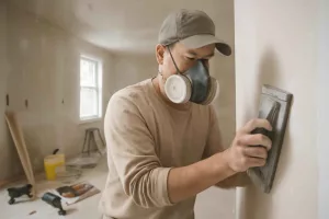 Person wearing a dust respirator mask during home renovation