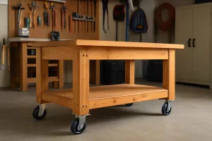 Workshop workbench with heavy-duty caster wheels for easy mobility