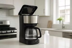 Coffee maker being cleaned with descaling solution