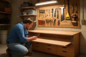 How to Build a Fold-Down Workbench with Integrated Storage for Small Workshops